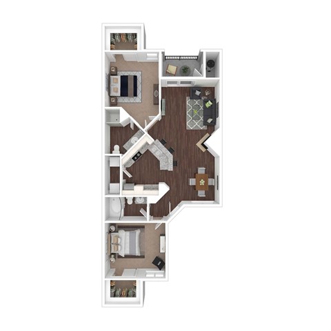 Floor plan for 2 beds, 2 baths, 1025 sqft